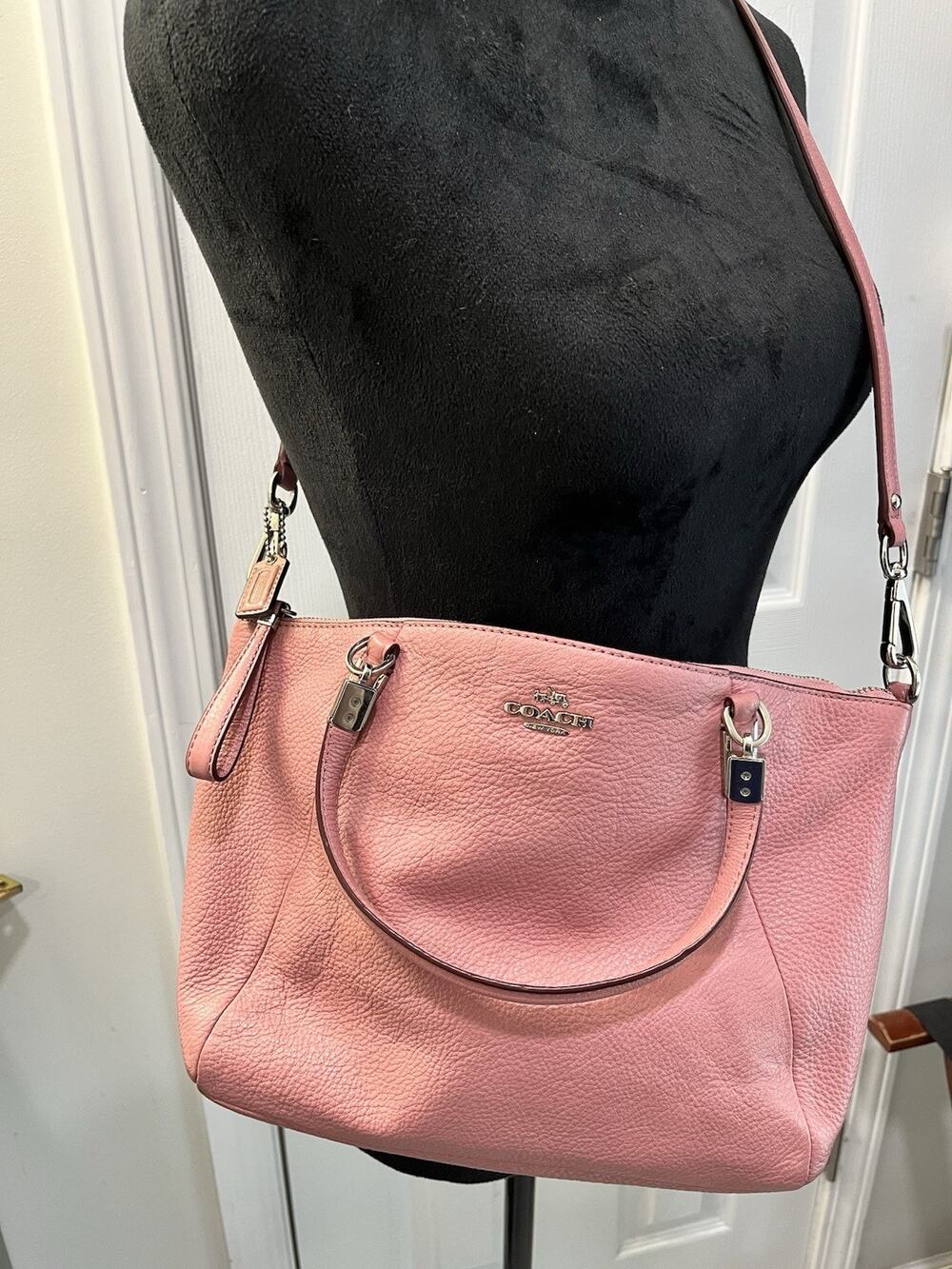 Coach Kelsey Satchel Pink Shadow Rose Leather Purse Crossbody Convertible Bag